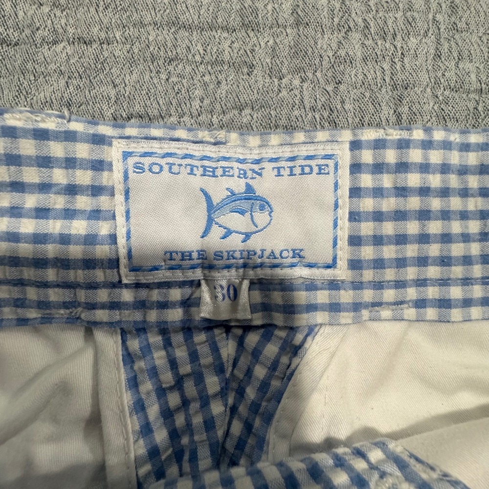 Southern Tide Shorts Mens 30x8 Blue Gingham Seersucker Flat Front Skipjack Check - Picture 3 of 8